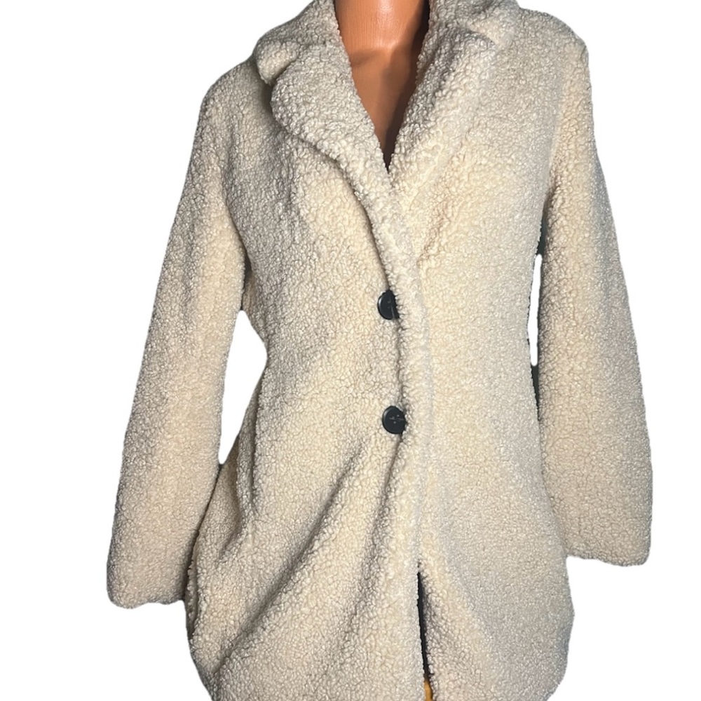 LIZ CLAIBORNE Teddy Jacket COAT M Washable Faux Fur Pockets